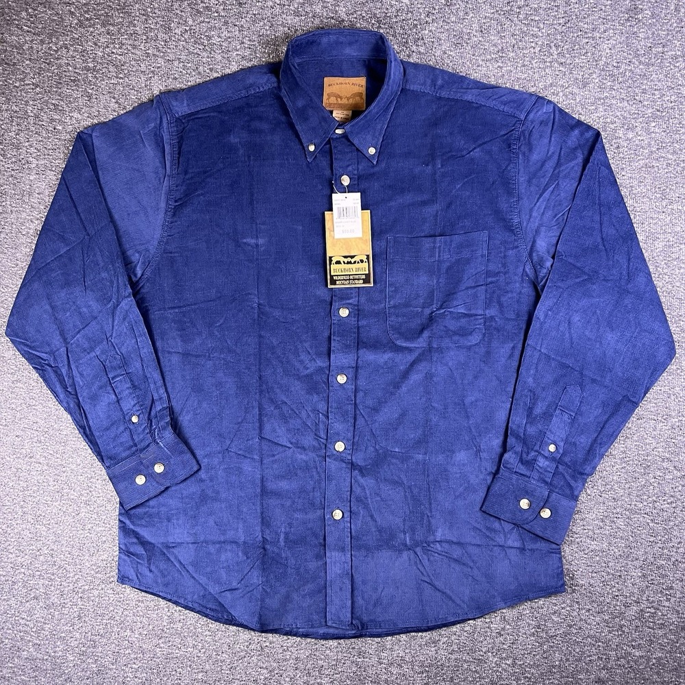 Buckhorn River Corduroy Shirt Mens M Blue Solid Casual Outdoor Button Down NEW